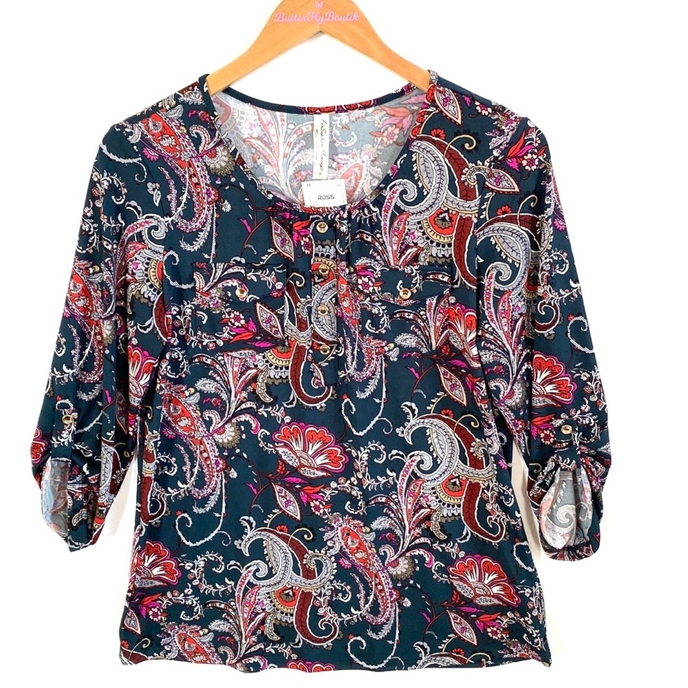 PerSeption Concept paisley 3/4 sleeved‎ Top, Size M, NWT